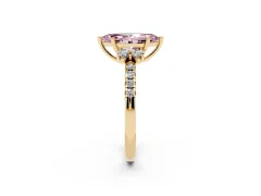 Fancy Pink Marquise Cut Diamond Three-Stone Pavé Ring Set in Yellow gold with Prong Setting