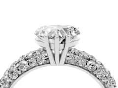 Heart Cut Diamond Pavé Band Solitaire Ring Set in Platinum with Close-Set Accent Stones and Prong Setting