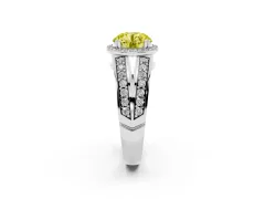 Fancy Yellow Round Cut Diamond Halo Ring Set in White gold with Double Pavé Split Shank
