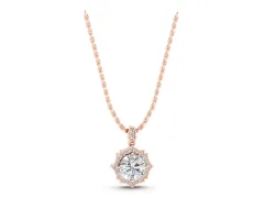 Round Diamond Halo Pendant Set in Rose gold with Milgrain Prong Setting