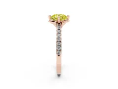 Fancy Yellow Round Cut Diamond Solitaire Ring Set in Rose gold with Pavé Band and Floral Prong Setting