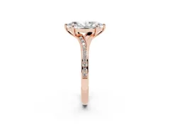 Marquise Cut Diamond Solitaire Ring Set in Rose gold with Pavé Accent Band and Classic Prong Setting