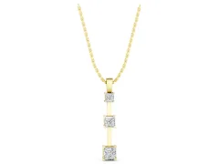 Three-Stone Princess Cut Pendant Set in Yellow gold with Stacked Prong Setting