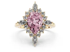 Fancy Pink Pear Cut Diamond Cluster Halo Ring Set in Yellow gold with Marquise and Round Accents