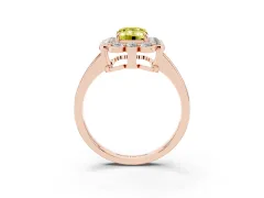 Fancy Yellow Emerald Cut Diamond Halo Cluster Engagement Ring Set in Rose gold with Solitaire Band and Prong Setting