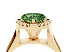 Fancy Green Heart Cut Diamond Halo Solitaire Engagement Ring Set in Yellow gold with Square Band and Prong Setting