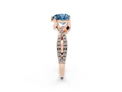 Fancy Blue Heart Cut Diamond Twist Pavé Solitaire Engagement Ring Set in Rose gold with Prong Setting