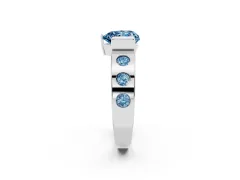 Fancy Blue Heart Cut Diamond Channel-Set Band Ring Set in Silver with Bezel Prong Setting