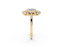 Emerald Cut Diamond Floral Double Halo Ring Set in Yellow gold with Round Petals