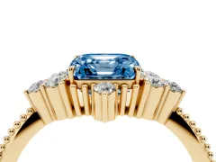Fancy Blue Asscher Cut Diamond Cluster Ring Set in Yellow gold with Beaded Band