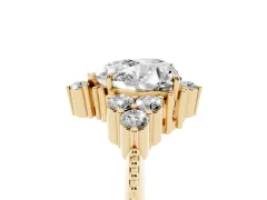 Heart Cut Diamond Cluster Ring Set in Yellow gold with Beaded Band