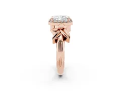Radiant Cut Diamond Halo Floral Band Ring Set in Rose gold with Prong Setting