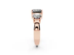 Fancy Black Princess Cut Diamond Three-Stone Ring Set in Rose gold with Round Side Stones and Classic Band