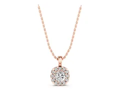 Cushion Halo Diamond Pendant Set in Rose gold with Four-Prong Cushion Center