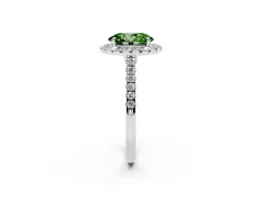 Fancy Green Oval Cut Diamond Halo Pavé Engagement Ring Set in Platinum with Prong Setting