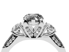 Fancy Black Pear Cut Diamond Three-Stone Ring Set in Silver with Pavé Band and Smaller Side Stones