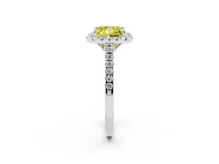 Fancy Yellow Princess Cut Diamond Pavé Halo Engagement Ring Set in Platinum with Pavé Band and Prong Setting