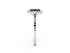 Fancy Black Emerald Cut Diamond Cushion Halo Ring Set in Silver with Pavé Band