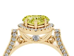 Fancy Yellow Heart Cut Diamond Halo Ring Set in Yellow gold with Twist Band and Pavé Accents