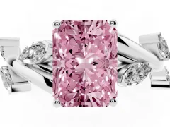 Fancy Pink Radiant Cut Diamond Solitaire Ring Set in Silver with Twisted Marquise Accent Band