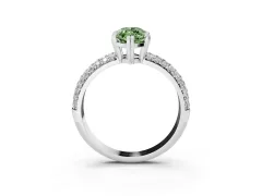 Fancy Green Marquise Cut Diamond Solitaire Ring Set in Silver with Multi-Row Round Pavé Band and Prong Setting