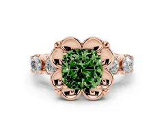Fancy Green Cushion Cut Diamond Floral Halo Ring Set in Rose gold with Shared Prong Band