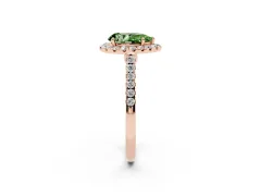 Fancy Green Pear Cut Diamond Halo Pavé Engagement Ring Set in Rose gold with Prong Setting