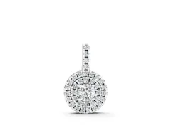 Round Double Halo Diamond Pendant Set in Silver with Prong Setting
