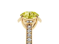 Fancy Yellow Round Cut Diamond Halo Ring Set in Yellow gold with Channel Set Band and Prong Setting