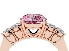 Fancy Pink Round Cut Diamond Five-Stone Prong Set Band Ring Set in Rose gold with Polished Band
