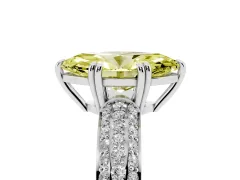 Fancy Yellow Marquise Cut Diamond Solitaire Ring Set in Silver with Multi-Row Round Pavé Band and Prong Setting