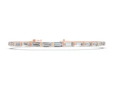 Baguette Cut Diamond Tennis Bracelet Set in Rose gold with Bar Setting