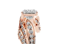 Asscher Cut Diamond Solitaire Ring Set in Rose gold with Layered Twist Pavé Band