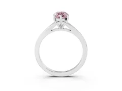 Fancy Pink Marquise Cut Diamond Solitaire Ring Set in Platinum with Pavé Accent Band and Classic Prong Setting