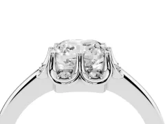 Cushion Cut Diamond Round Cluster Halo Ring Set in Silver with Solitaire Band and Prong Setting