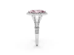 Fancy Pink Marquise Cut Diamond Halo Split Shank Pavé Ring Set in Platinum with Prong Setting