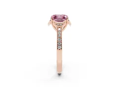 Fancy Pink Asscher Cut Diamond Halo Ring Set in Rose gold with Channel Set Band and Prong Setting