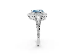 Fancy Blue Pear Cut Diamond Double Halo Ring Set in White gold with Pavé Band