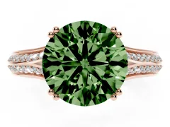 Fancy Green Round Cut Diamond Split Shank Pavé Engagement Ring Set in Rose gold with Prong-Set Center Stone