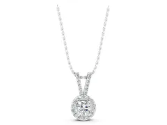 Round Halo Pendant Set in White gold with Prong-Set Round Center