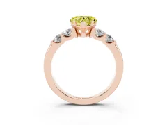 Fancy Yellow Heart Cut Diamond Five-Stone Prong Set Engagement Ring Set in Rose gold with Channel Band