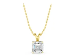 Asscher Diamond Solitaire Pendant Set in Yellow gold with Four-Prong Setting