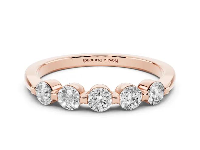 Round Lab-Grown Diamond Five-Stone Bar Set Wedding Band | Raised Row | Rose Gold