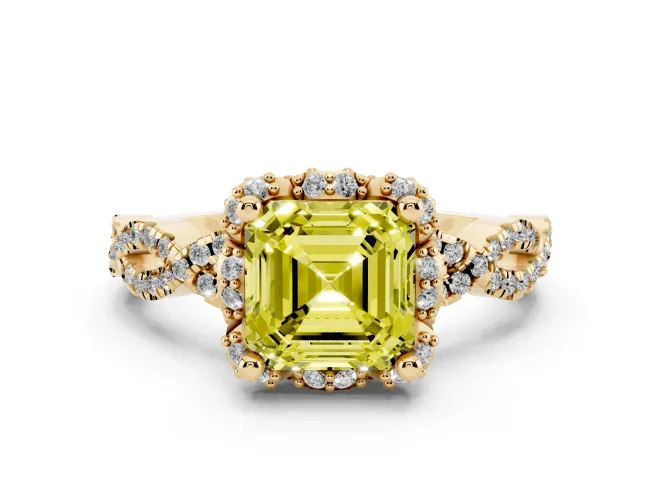 Asscher Cut Graduated Milgrain Halo Engagement Ring Setting for a Fancy Yellow Lab-Grown Diamond | Yellow Gold