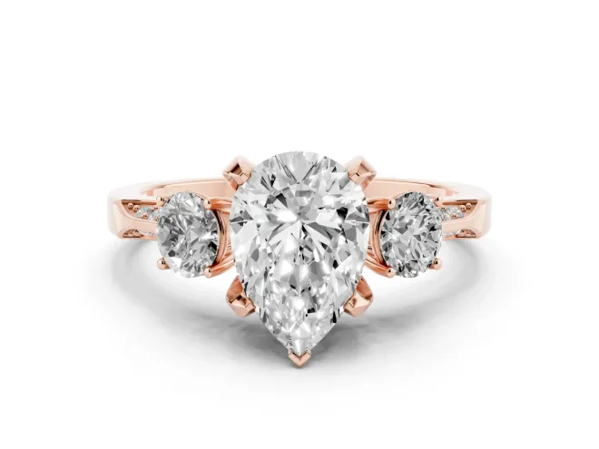 Pear-Shaped Hidden Halo Three Stone Engagement Ring Setting | Pavé Gallery | Rose Gold