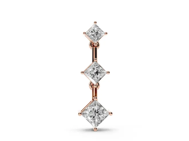 Princess Cut Lab-Grown Diamond Graduated Three-Stone Drop Pendant | Set on Point | Rose Gold