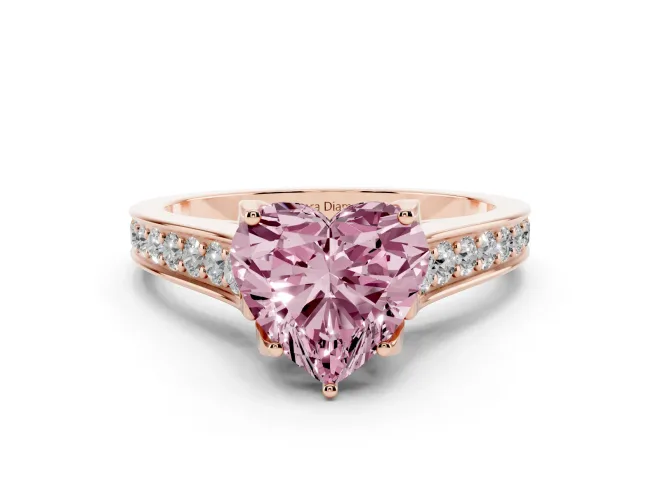 Heart-Shaped Graduated Pavé Engagement Ring Setting for a Fancy Pink Lab-Grown Diamond | Rose Gold