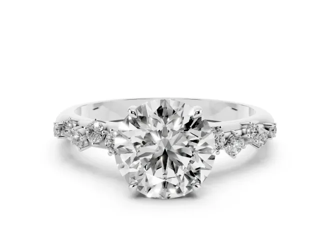 Round Cut Diamond Cluster Solitaire Ring Set in Silver with Prong Setting
