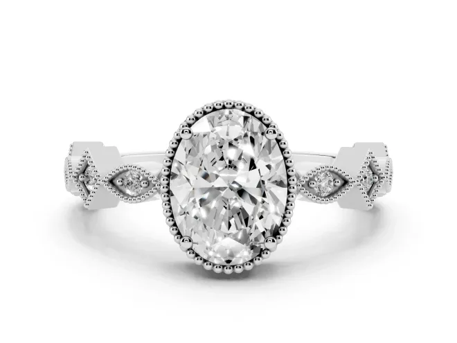Oval Milgrain Bezel Engagement Ring Setting | Geometric Station Band | Platinum
