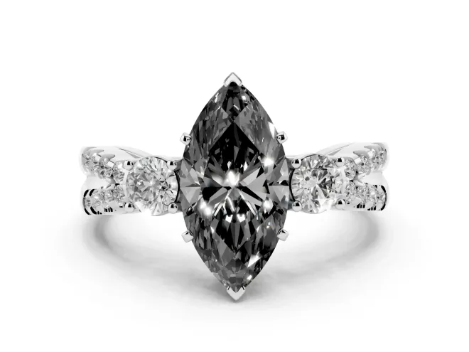 Marquise Three Stone Engagement Ring Setting for a Black Center | Pavé Split Shank | White Gold